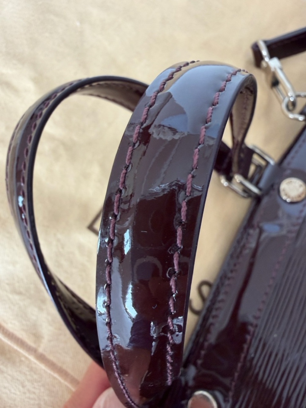 Louis Vuitton Patent Leather Satchel in Deep Wine - Picture 7 of 9